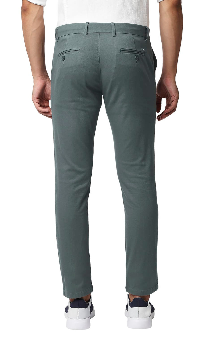BASICS TAPERED FIT BALSAM GREY COTTON STRETCH TROUSERS