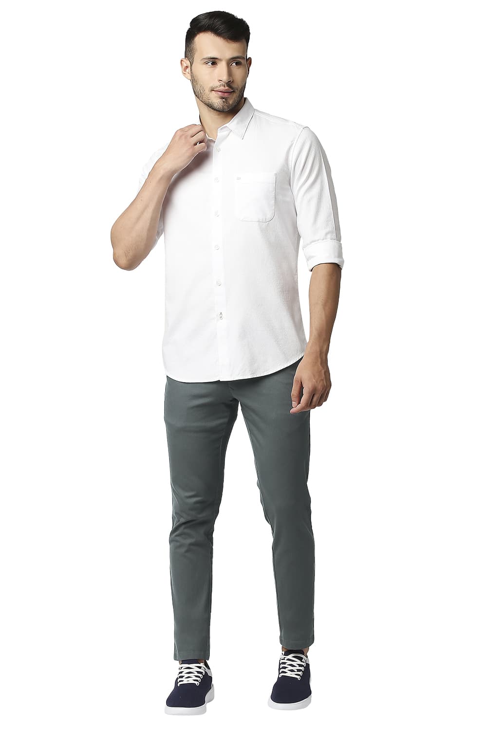 BASICS TAPERED FIT COTTON STRETCH TROUSERS