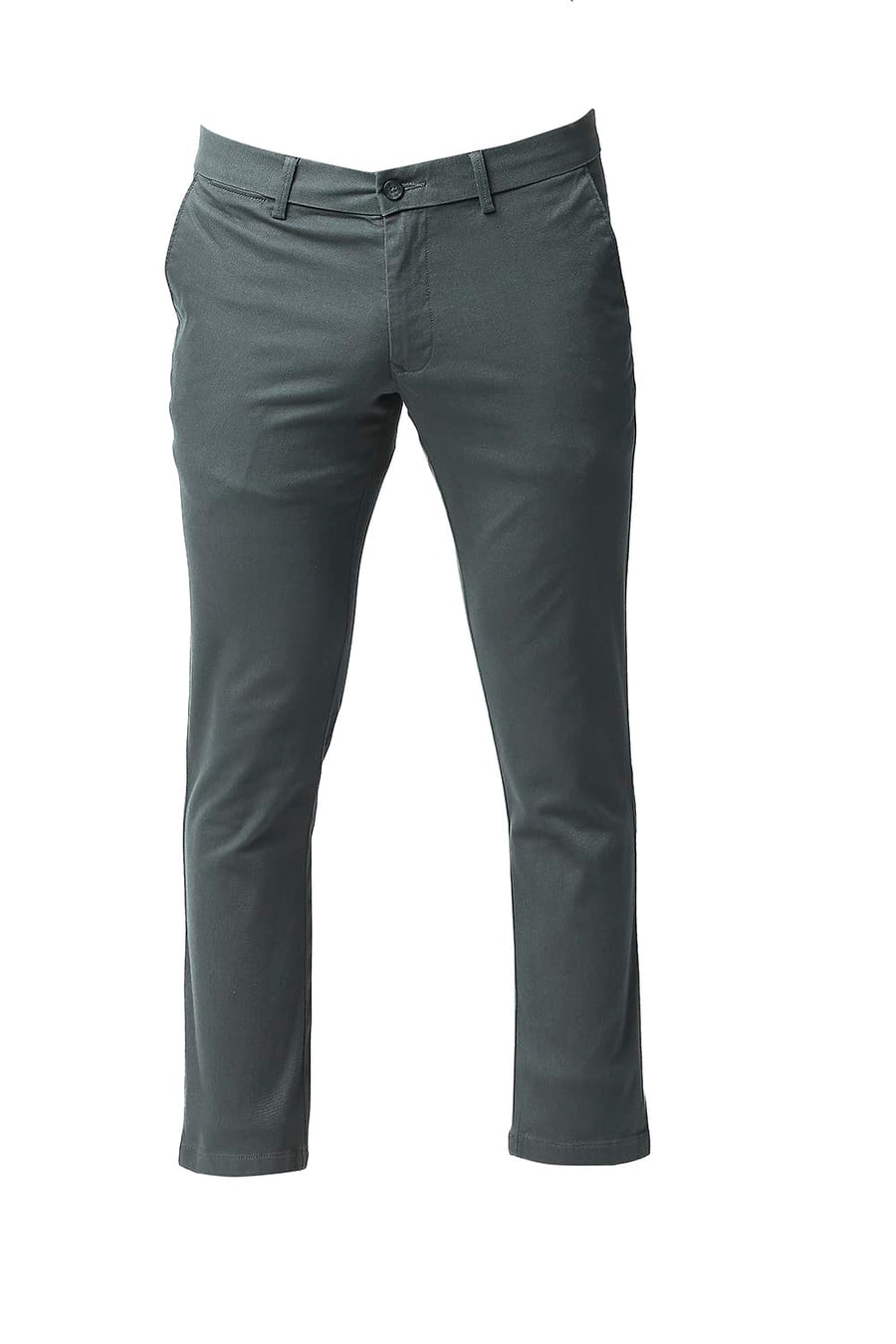BASICS TAPERED FIT BALSAM GREY COTTON STRETCH TROUSERS