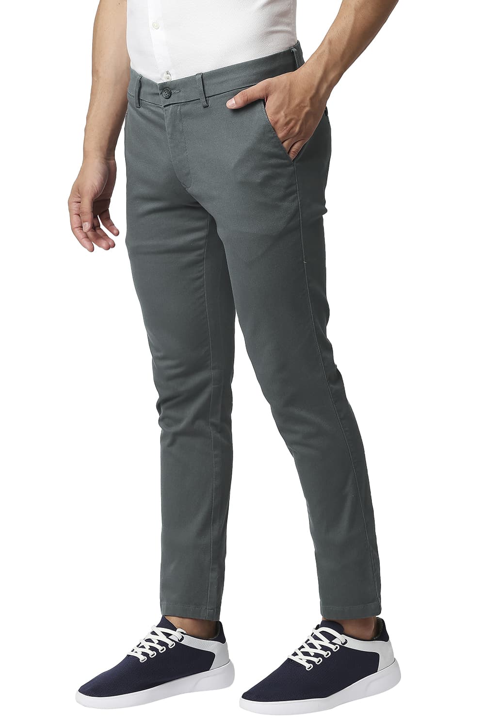 BASICS TAPERED FIT COTTON STRETCH TROUSERS