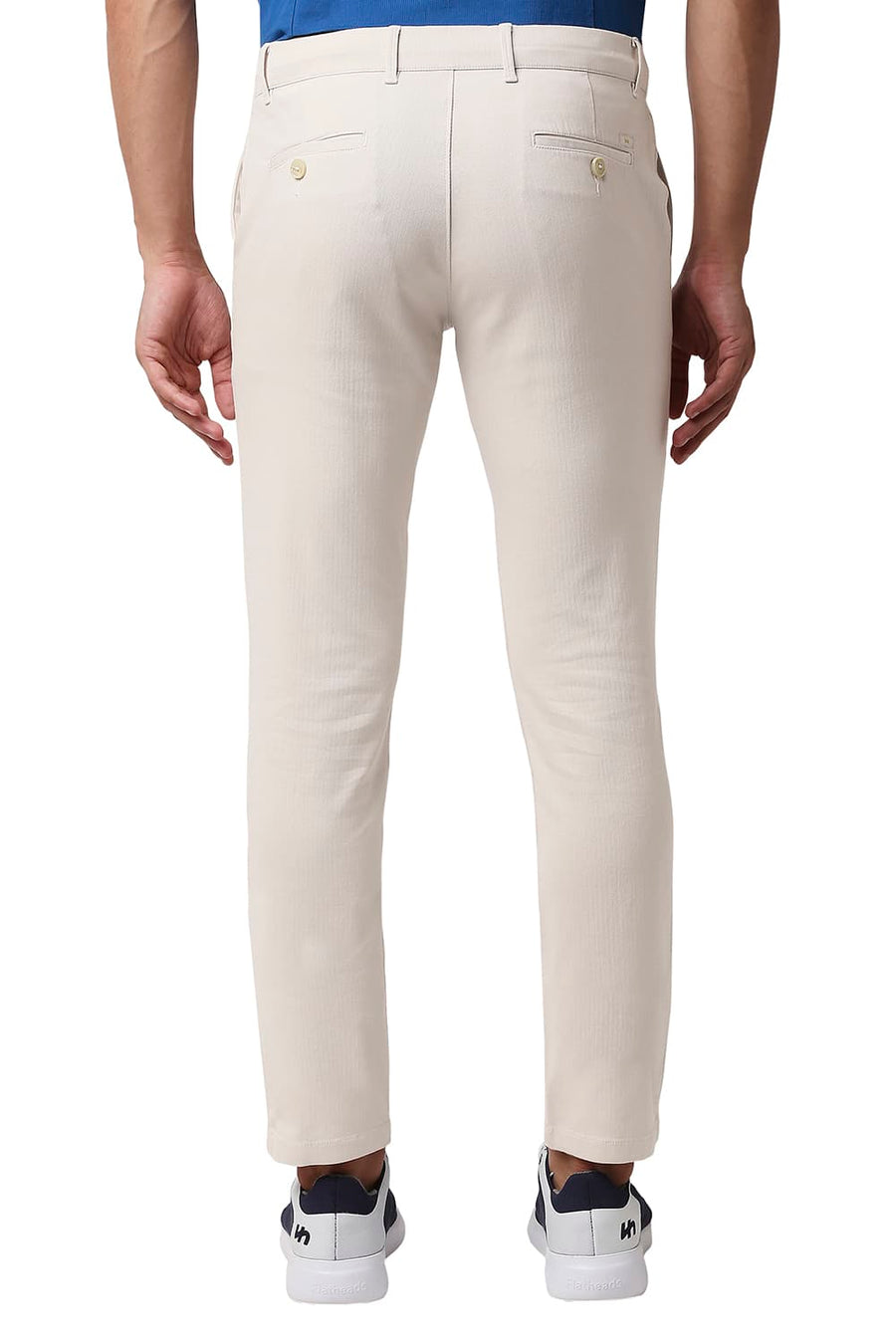 BASICS TAPERED FIT GARDENIA BEIGE COTTON STRETCH TROUSERS
