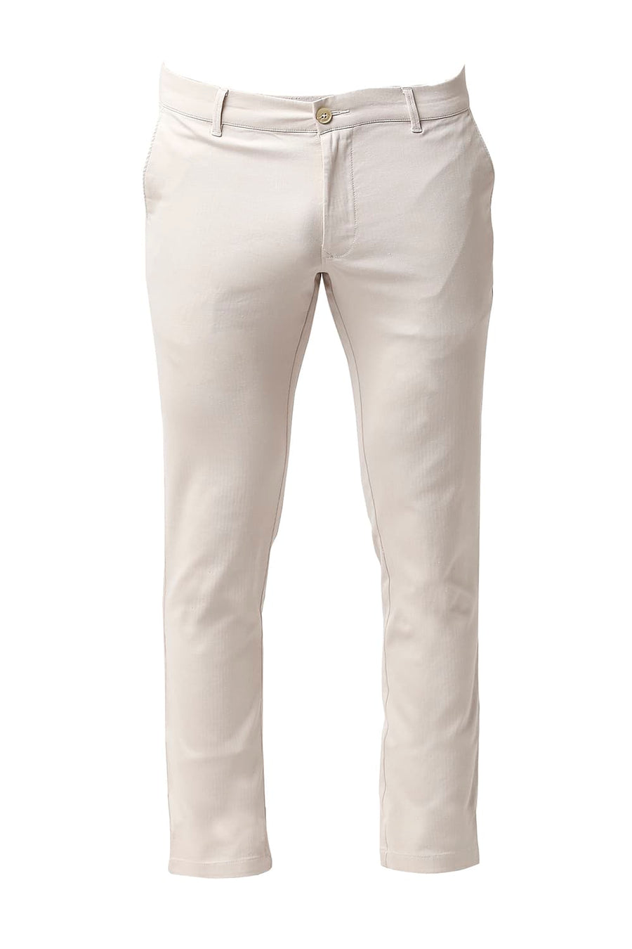 BASICS TAPERED FIT GARDENIA BEIGE COTTON STRETCH TROUSERS
