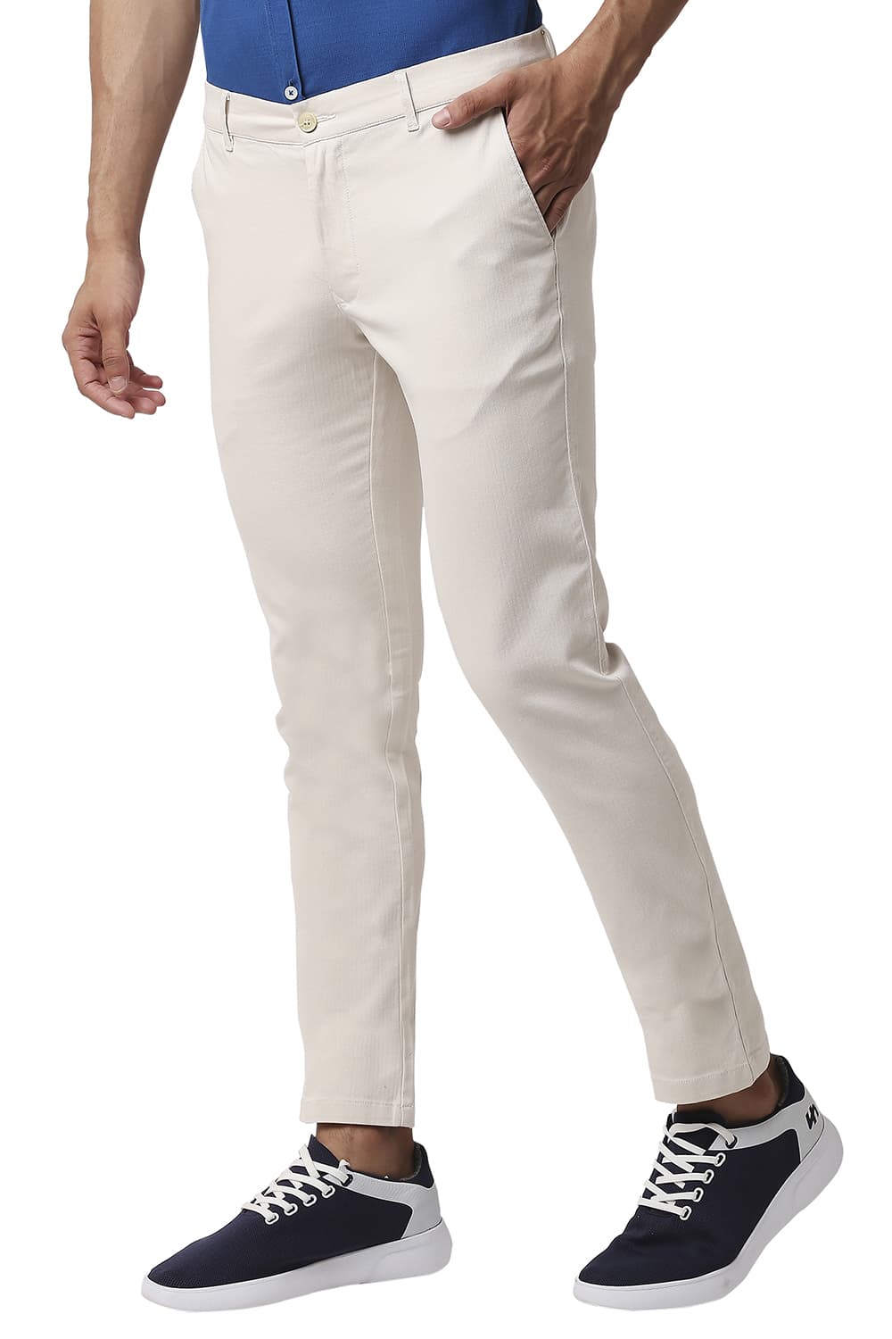 BASICS TAPERED FIT COTTON STRETCH TROUSERS