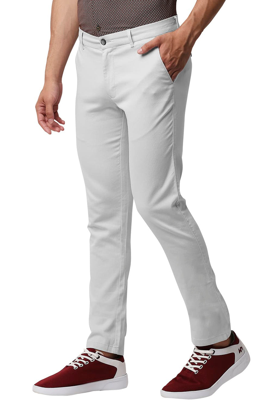 BASICS TAPERED FIT DROPLET GREY COTTON STRETCH TROUSERS