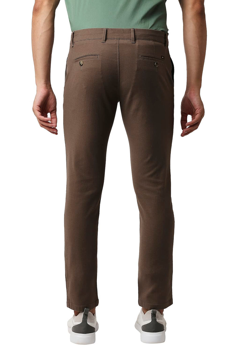 BASICS TAPERED FIT TIMBER WOLF BROWN COTTON STRETCH TROUSERS