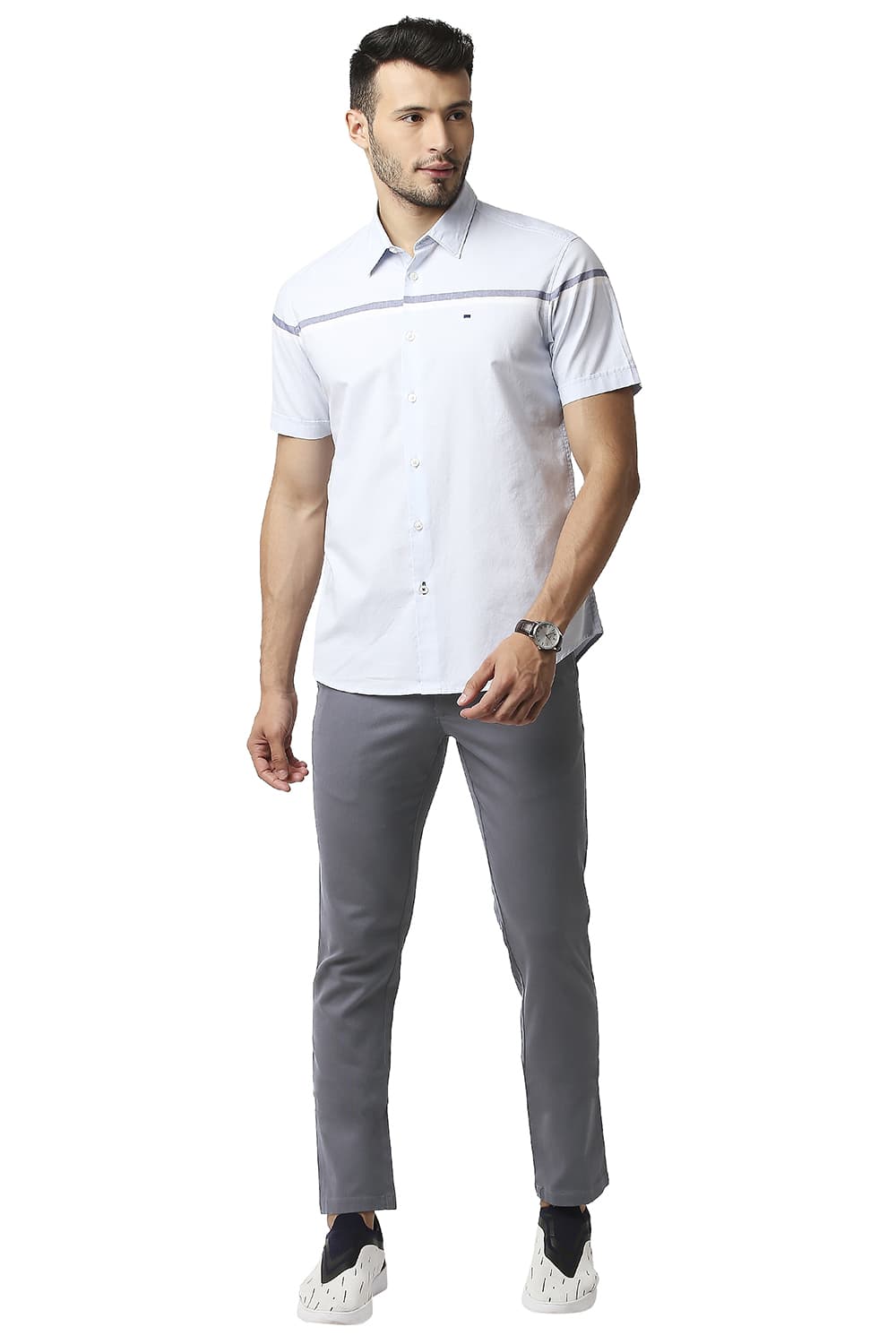 BASICS TAPERED FIT COTTON STRETCH TROUSERS