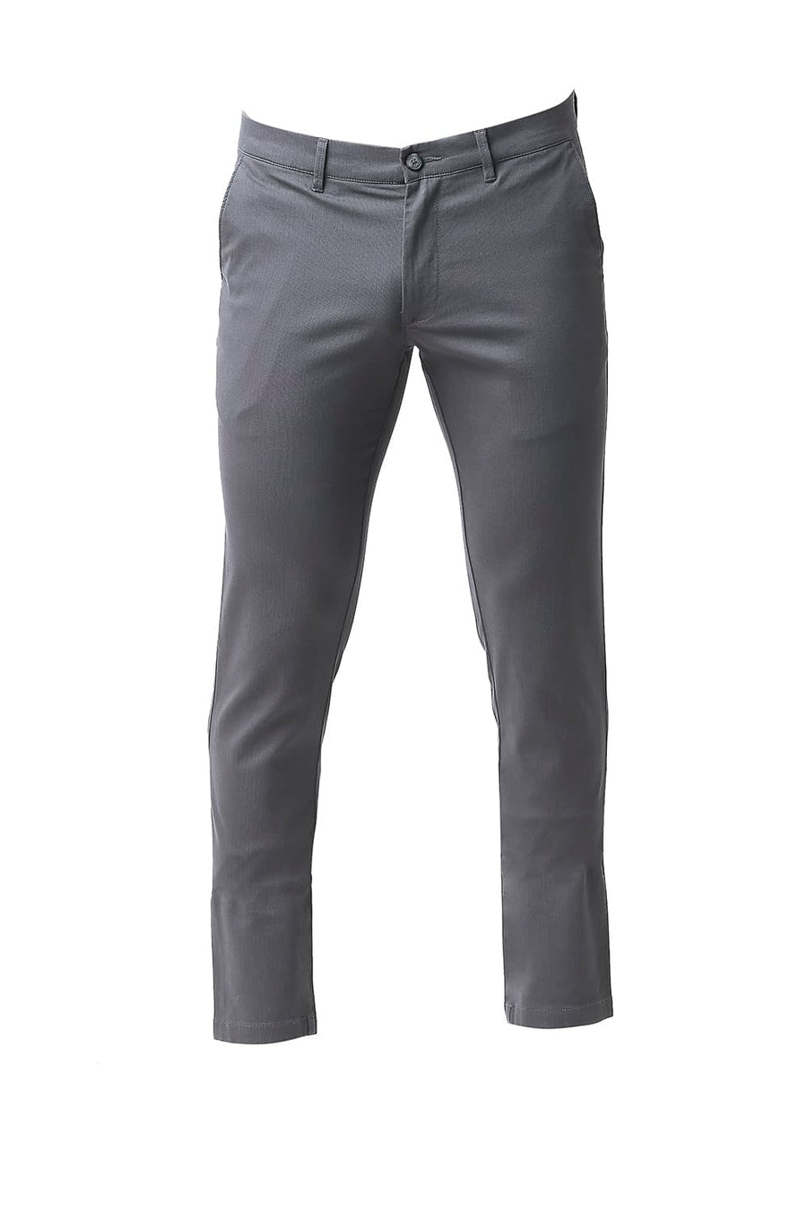 BASICS TAPERED FIT THUNDERSTORM GREY COTTON STRETCH TROUSERS