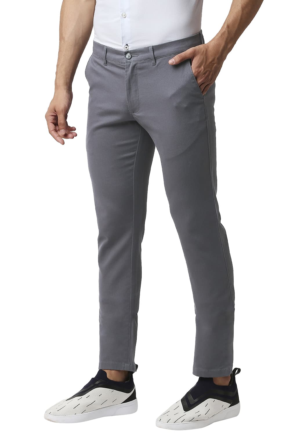 BASICS TAPERED FIT COTTON STRETCH TROUSERS