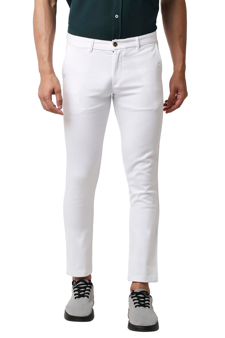 BASICS TAPERED FIT BRILLIANT WHITE COTTON STRETCH TROUSERS