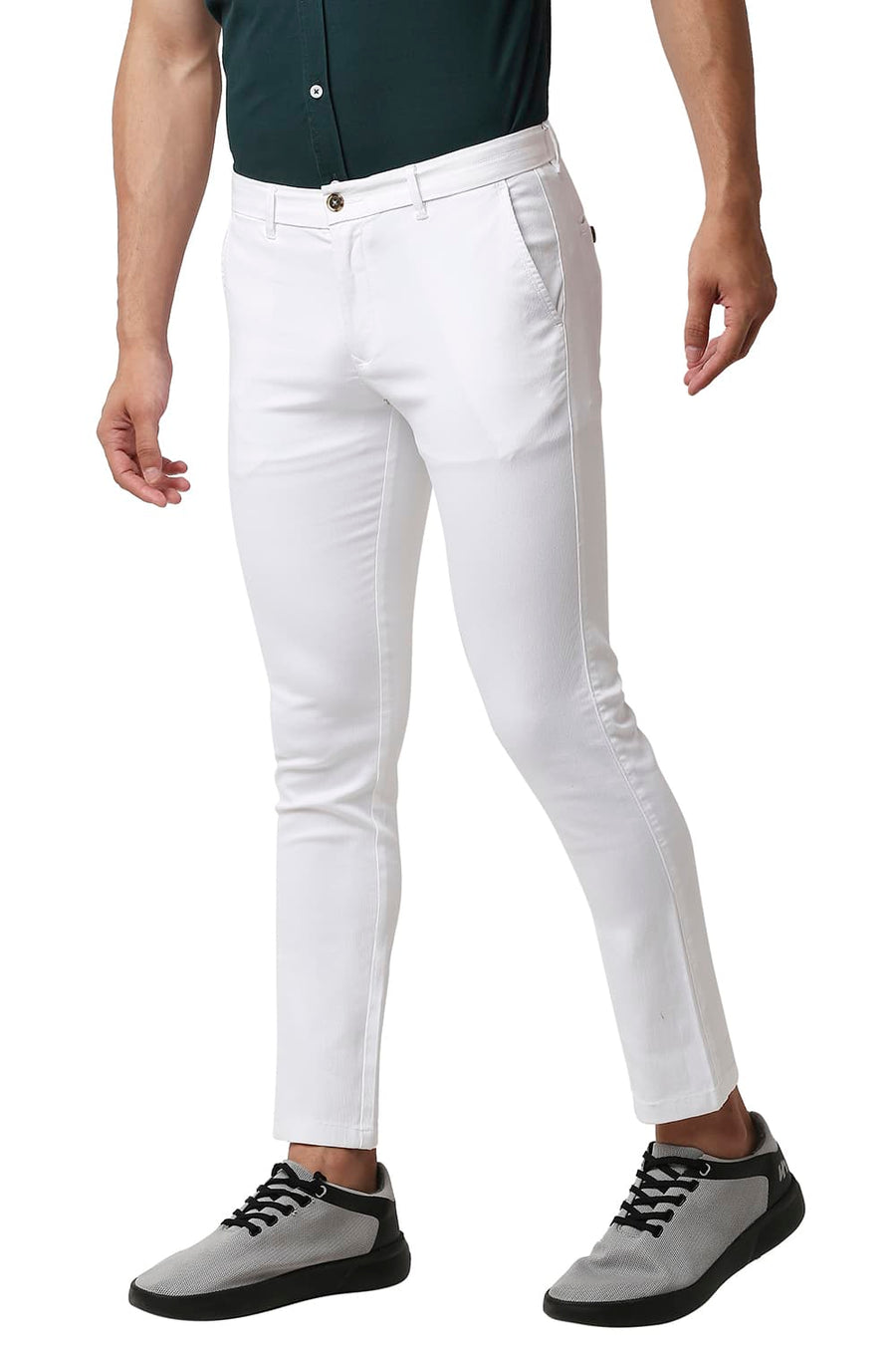 BASICS TAPERED FIT BRILLIANT WHITE COTTON STRETCH TROUSERS