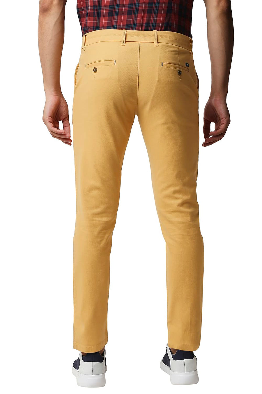 BASICS TAPERED FIT GOLDEN CREAM MUSTARD COTTON STRETCH TROUSERS