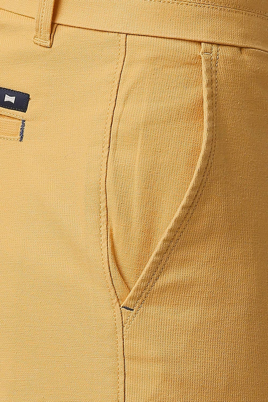 BASICS TAPERED FIT GOLDEN CREAM MUSTARD COTTON STRETCH TROUSERS