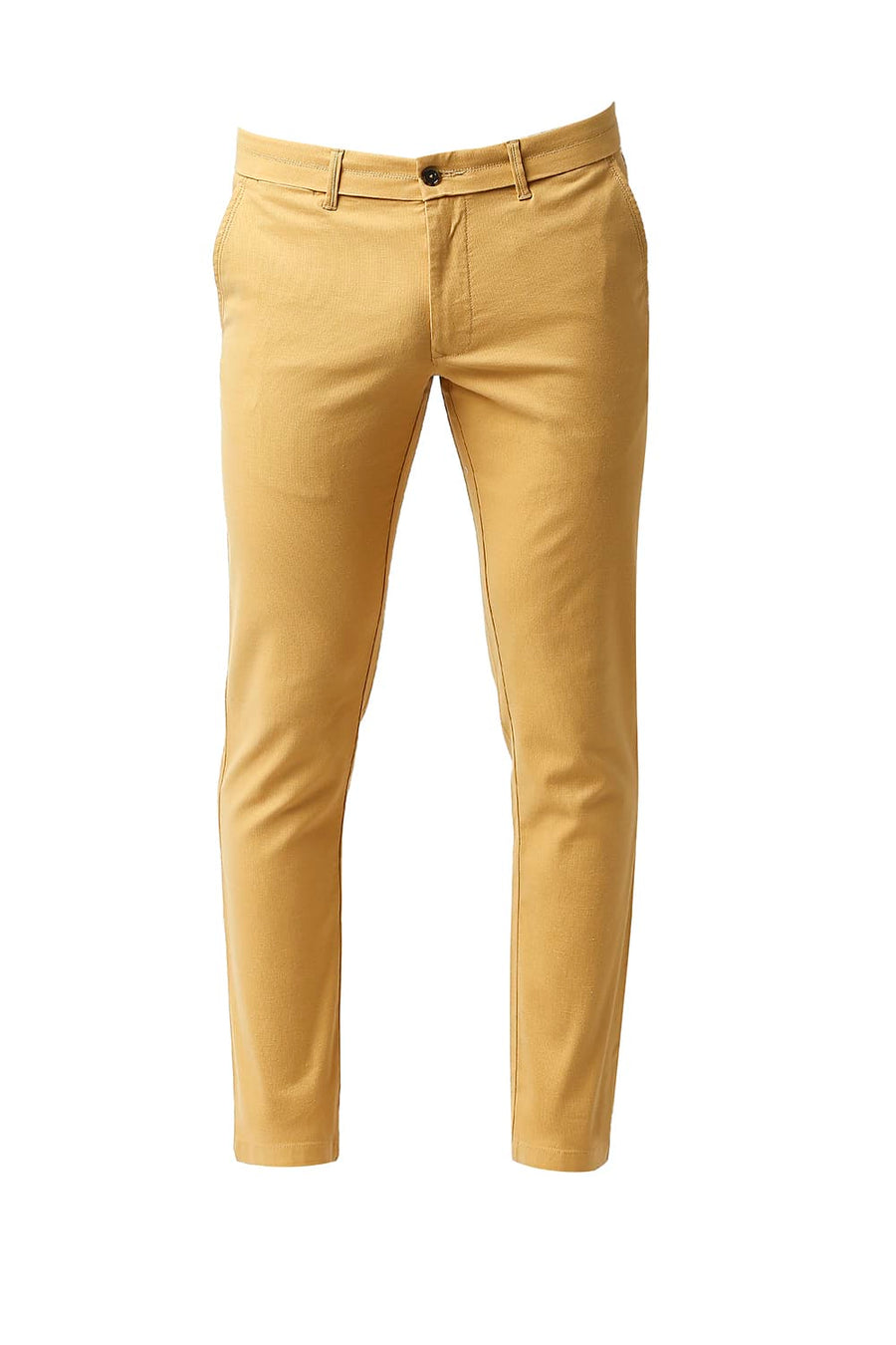 BASICS TAPERED FIT GOLDEN CREAM MUSTARD COTTON STRETCH TROUSERS