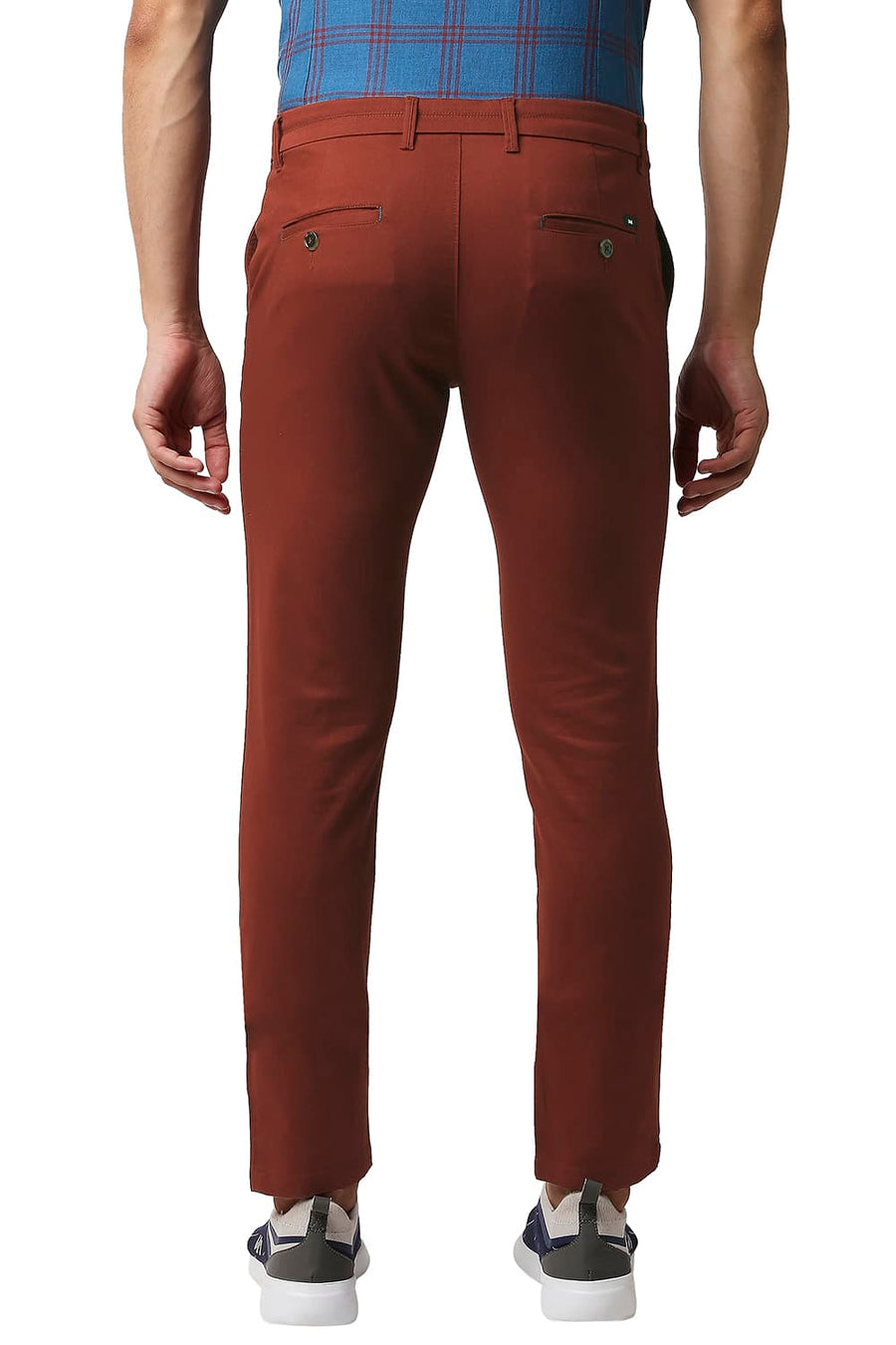 BASICS TAPERED FIT SYRAH RED COTTON STRETCH TROUSERS