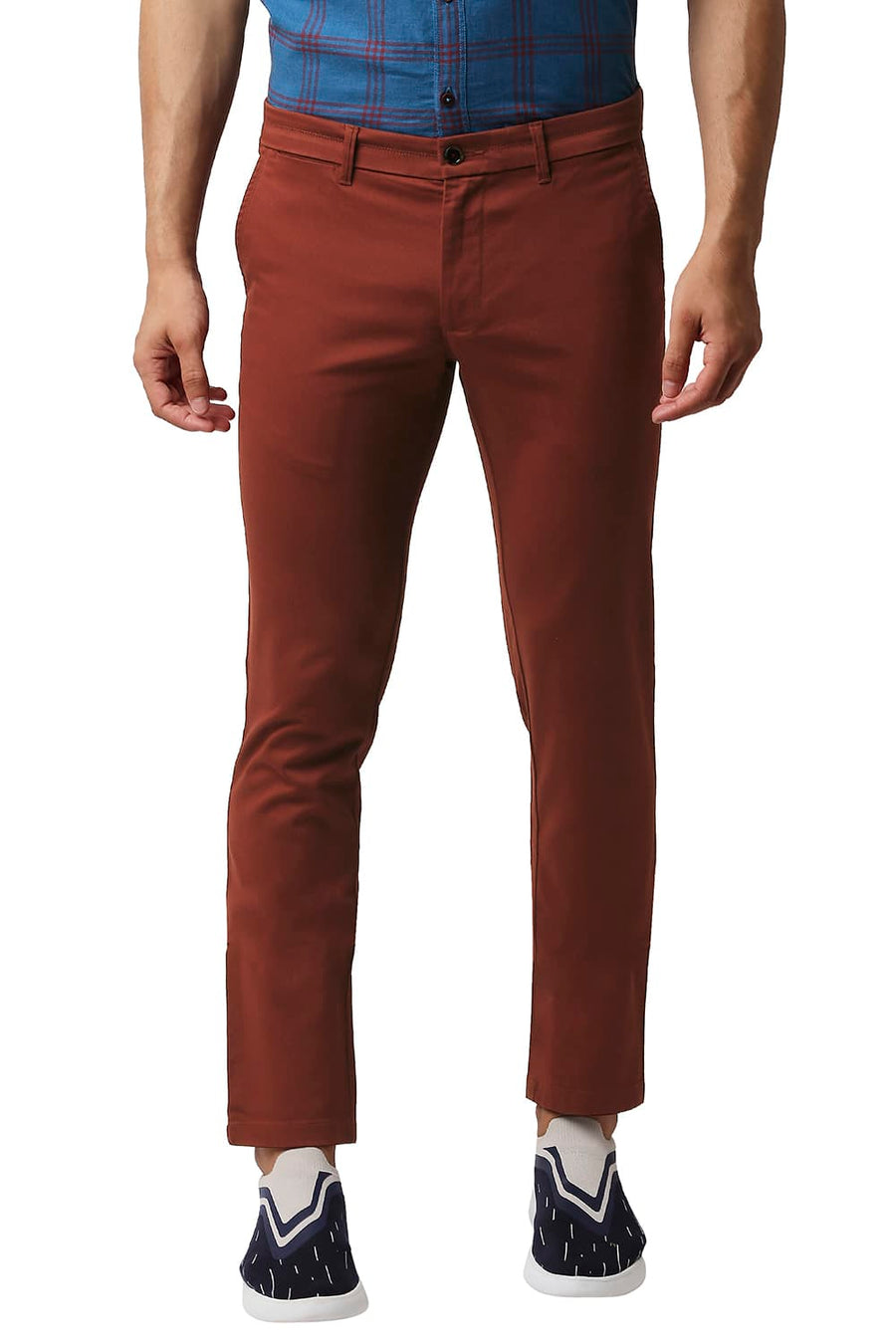 BASICS TAPERED FIT SYRAH RED COTTON STRETCH TROUSERS