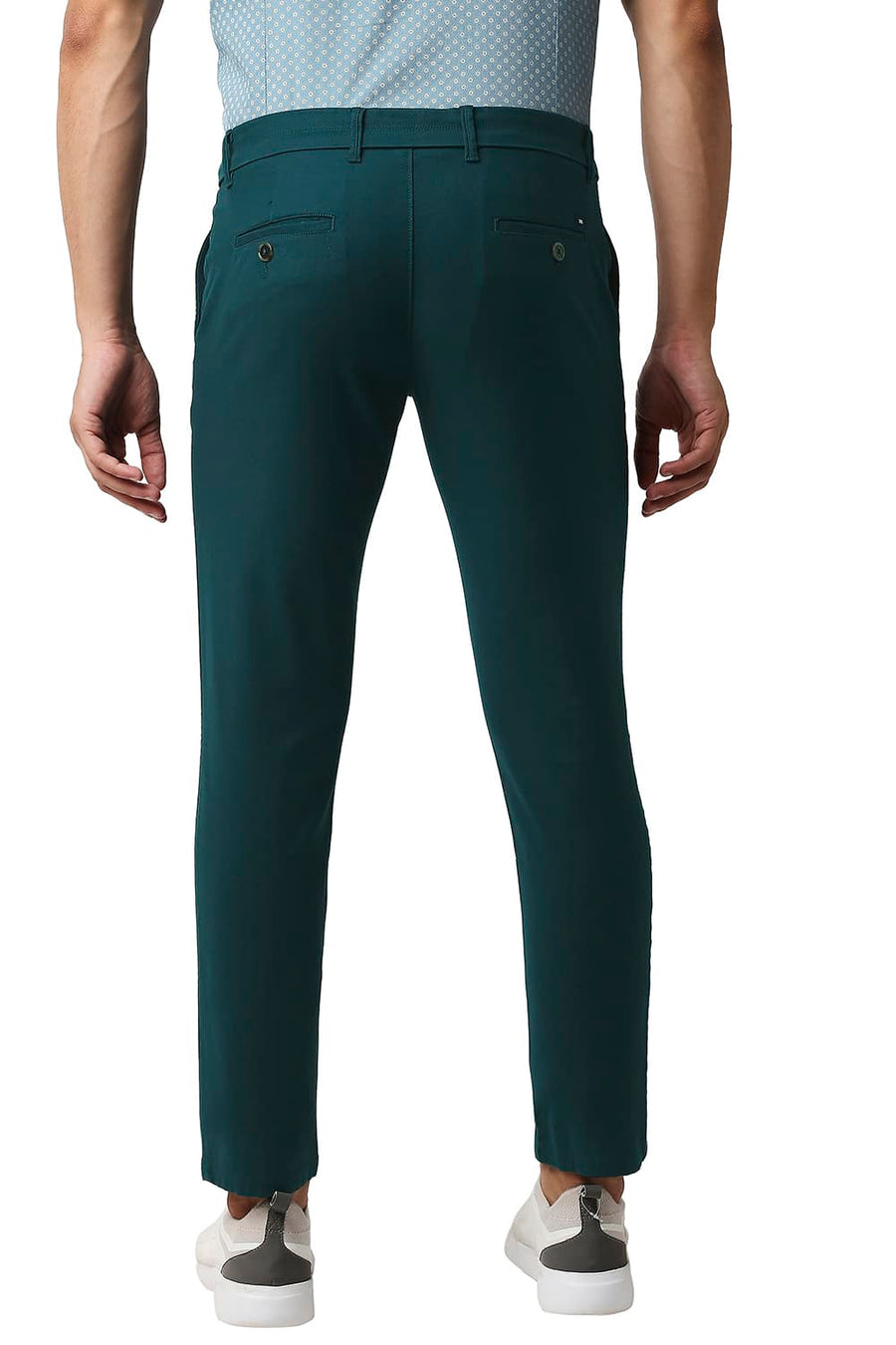 BASICS TAPERED FIT DARK SEA GREEN COTTON STRETCH TROUSERS