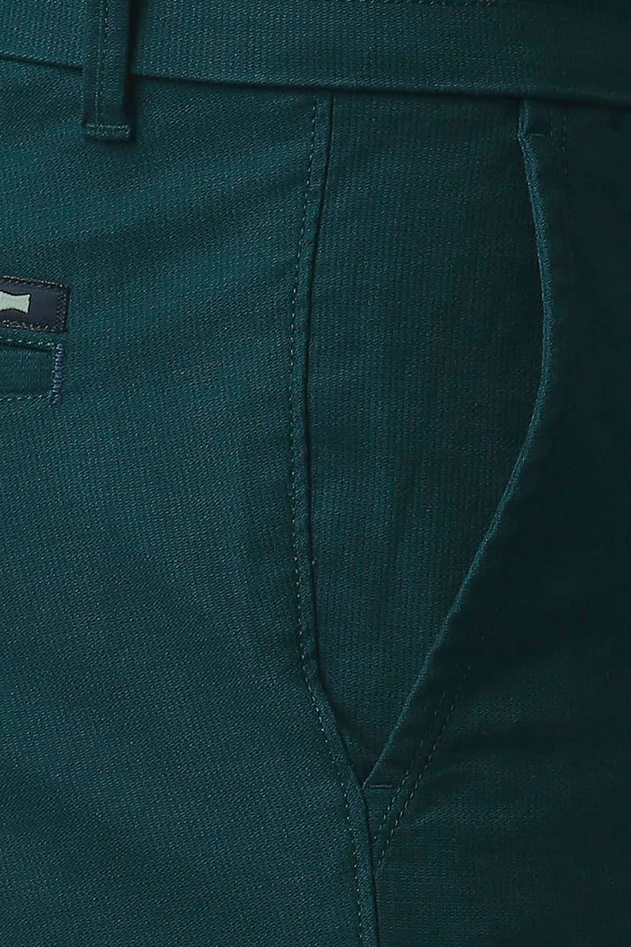 BASICS TAPERED FIT DARK SEA GREEN COTTON STRETCH TROUSERS
