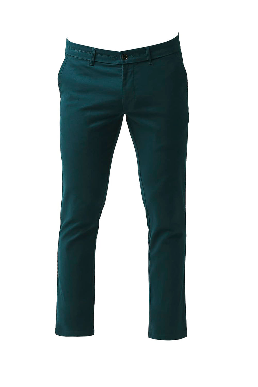 BASICS TAPERED FIT DARK SEA GREEN COTTON STRETCH TROUSERS
