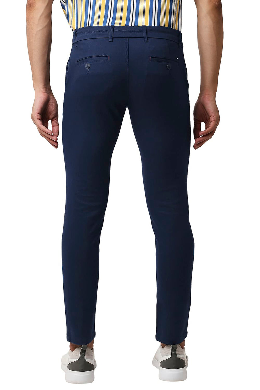 BASICS TAPERED FIT STELLAR NAVY COTTON STRETCH TROUSERS