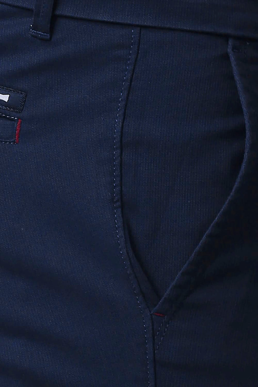 BASICS TAPERED FIT STELLAR NAVY COTTON STRETCH TROUSERS