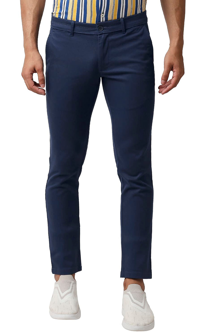 BASICS TAPERED FIT STELLAR NAVY COTTON STRETCH TROUSERS