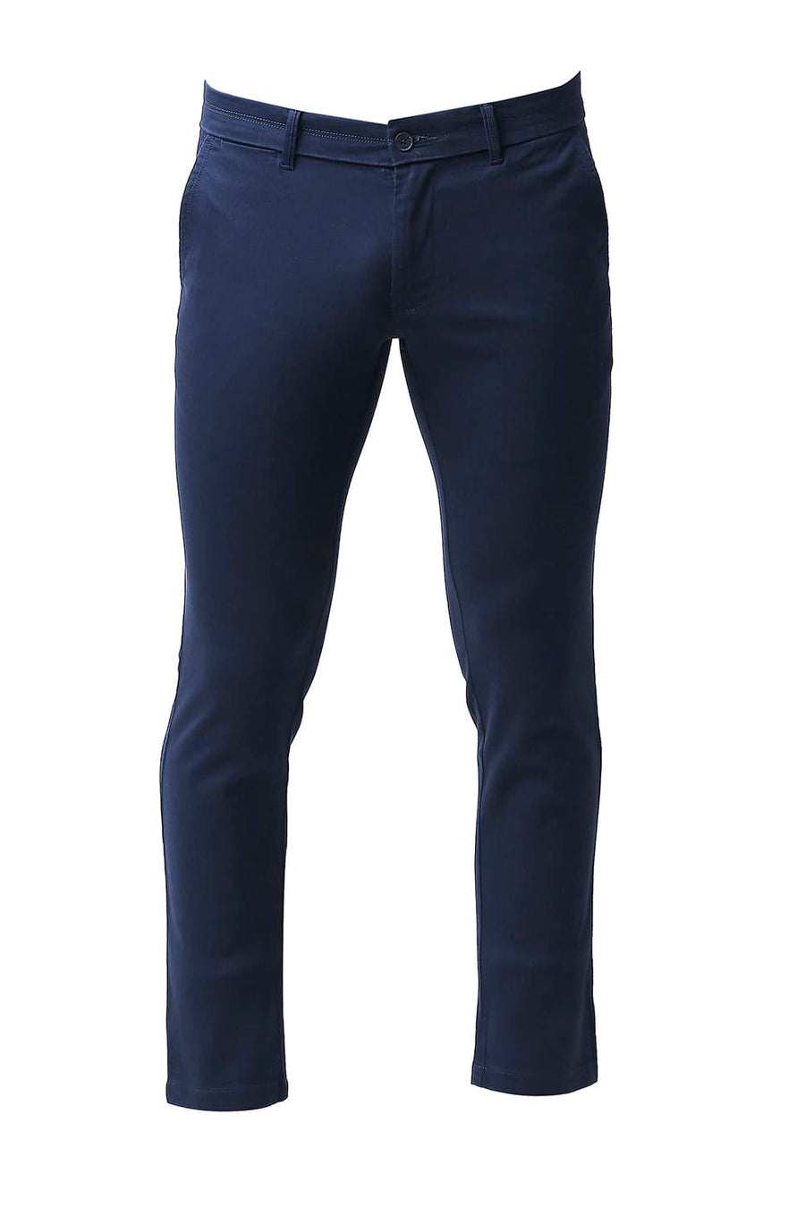 BASICS TAPERED FIT STELLAR NAVY COTTON STRETCH TROUSERS