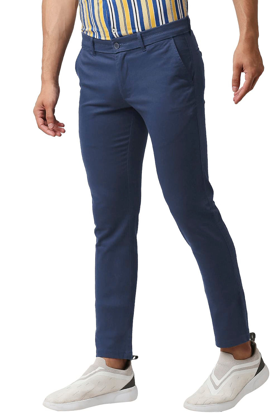 BASICS TAPERED FIT STELLAR NAVY COTTON STRETCH TROUSERS