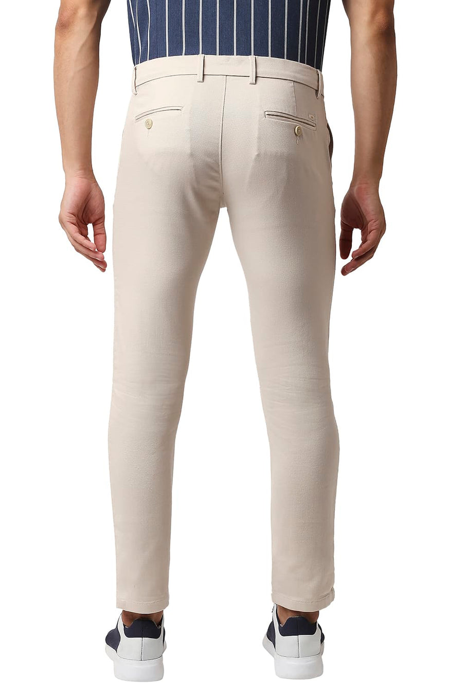 BASICS TAPERED FIT BIRCH BEIGE COTTON STRETCH TROUSERS