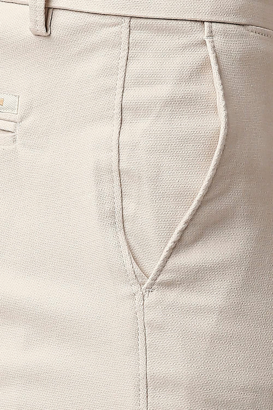 BASICS TAPERED FIT BIRCH BEIGE COTTON STRETCH TROUSERS