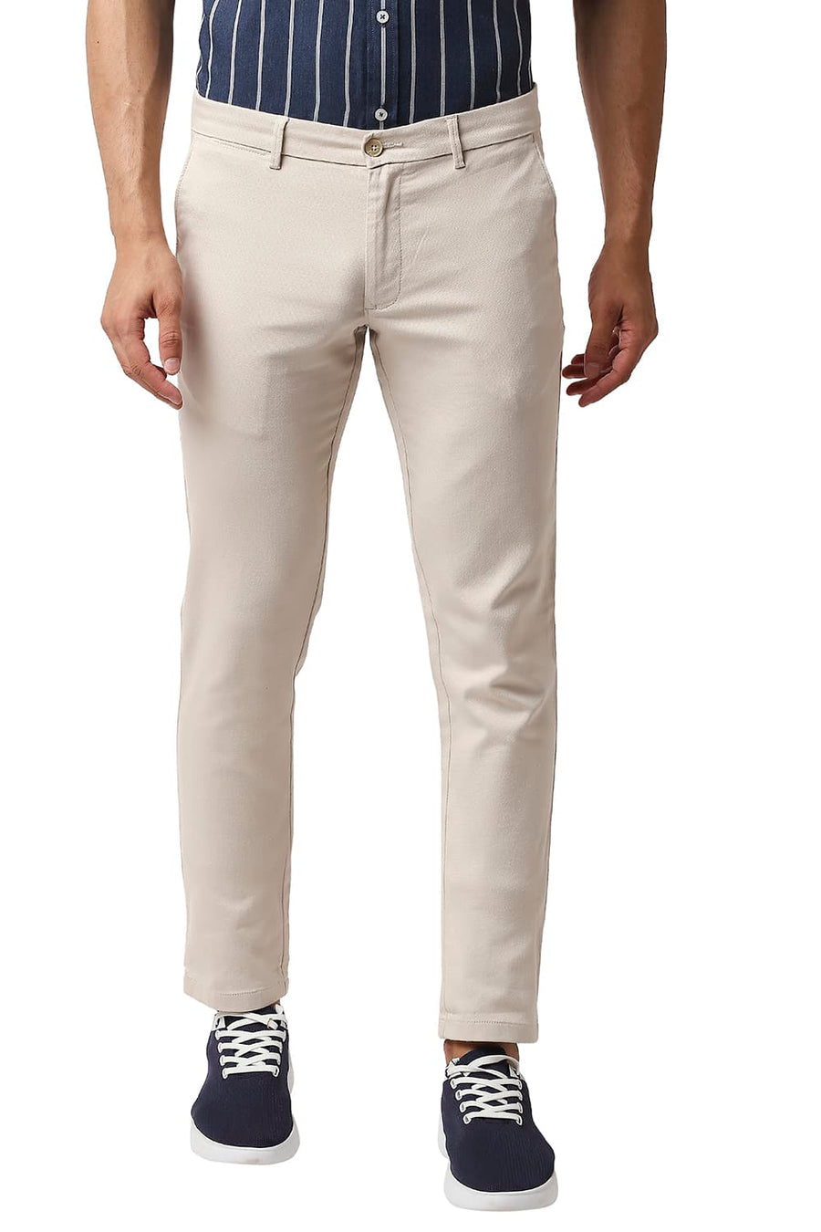 BASICS TAPERED FIT BIRCH BEIGE COTTON STRETCH TROUSERS