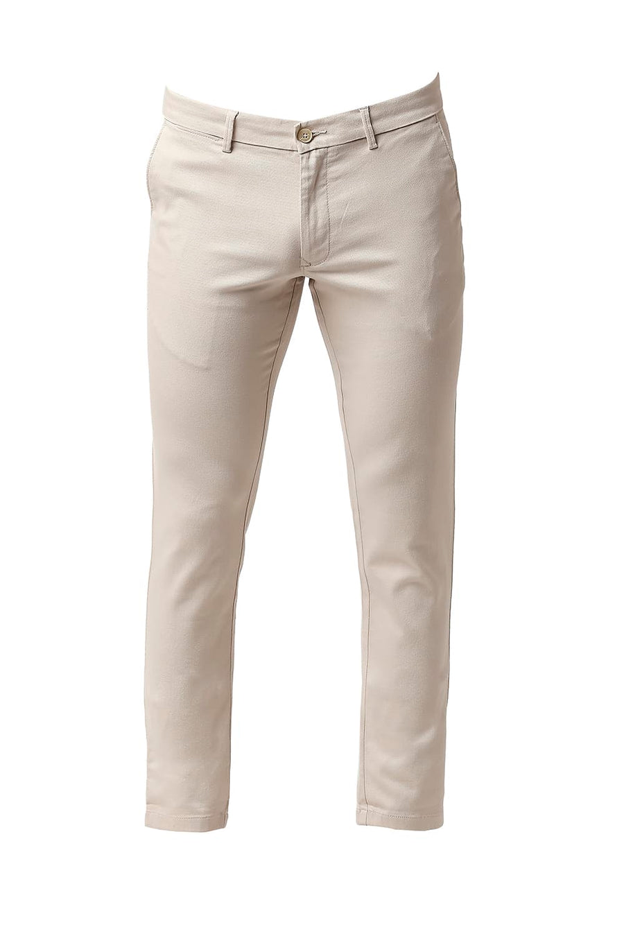 BASICS TAPERED FIT BIRCH BEIGE COTTON STRETCH TROUSERS