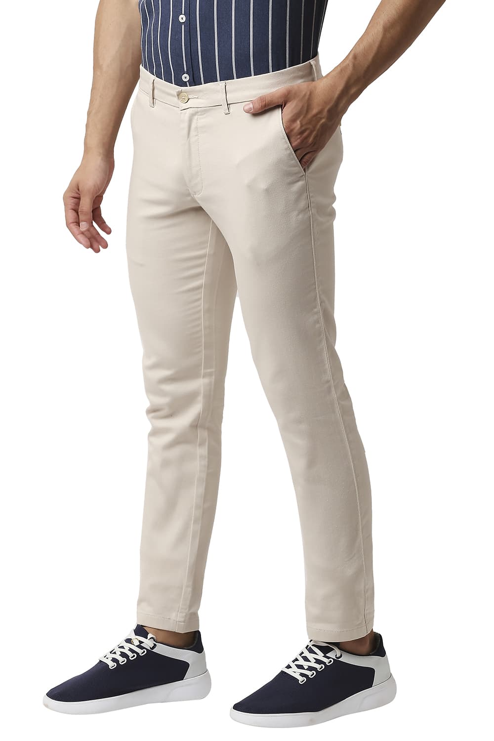 BASICS TAPERED FIT COTTON STRETCH TROUSERS