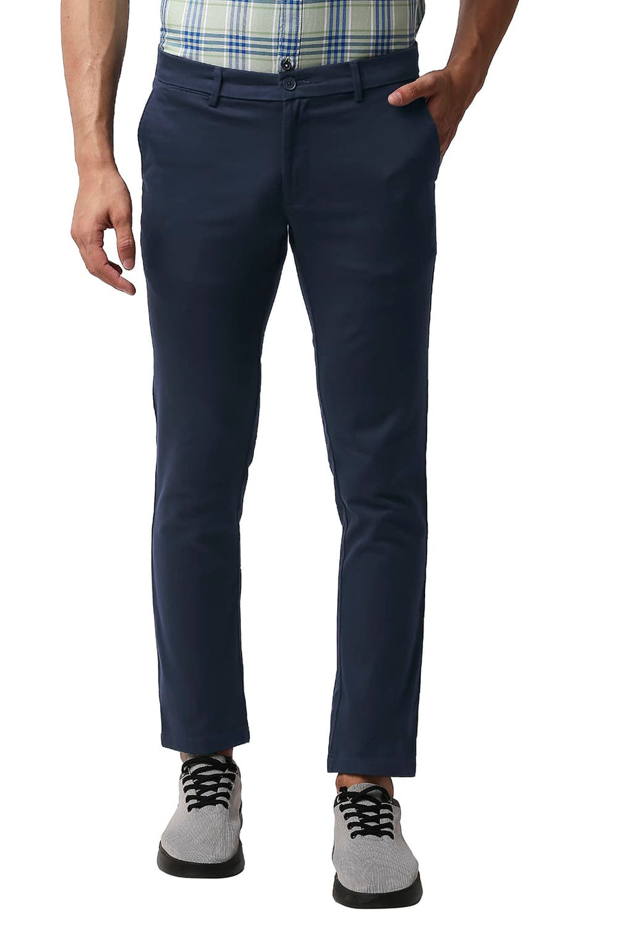 BASICS TAPERED FIT MAJOLICA NAVY COTTON STRETCH TROUSERS