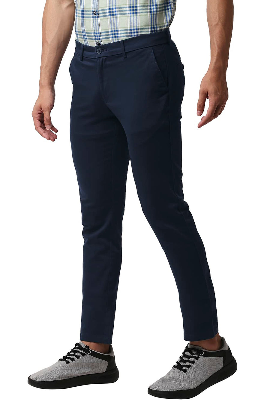 BASICS TAPERED FIT MAJOLICA NAVY COTTON STRETCH TROUSERS