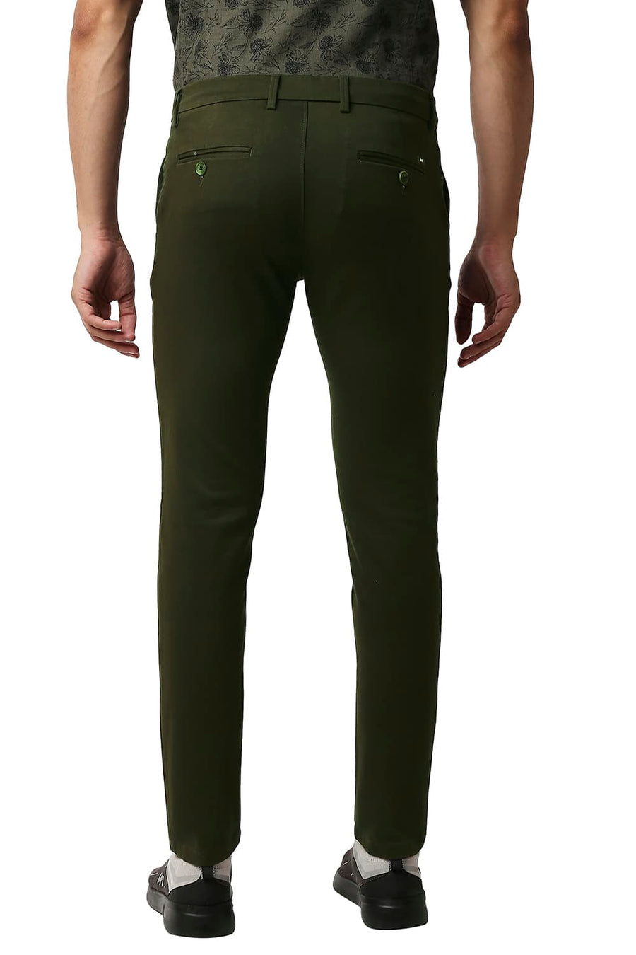 BASICS TAPERED FIT NIGHT OLIVE COTTON STRETCH TROUSERS