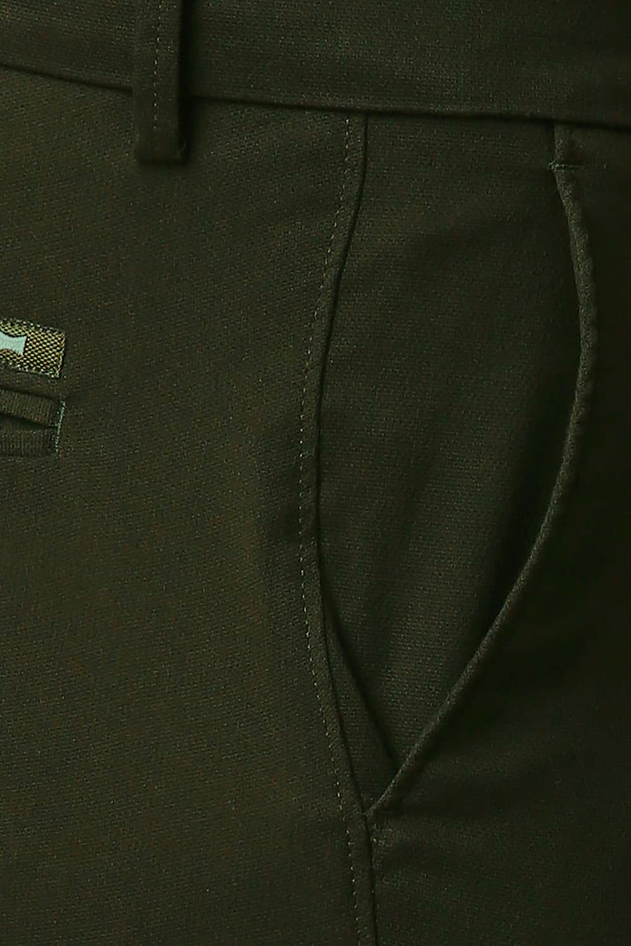 BASICS TAPERED FIT NIGHT OLIVE COTTON STRETCH TROUSERS