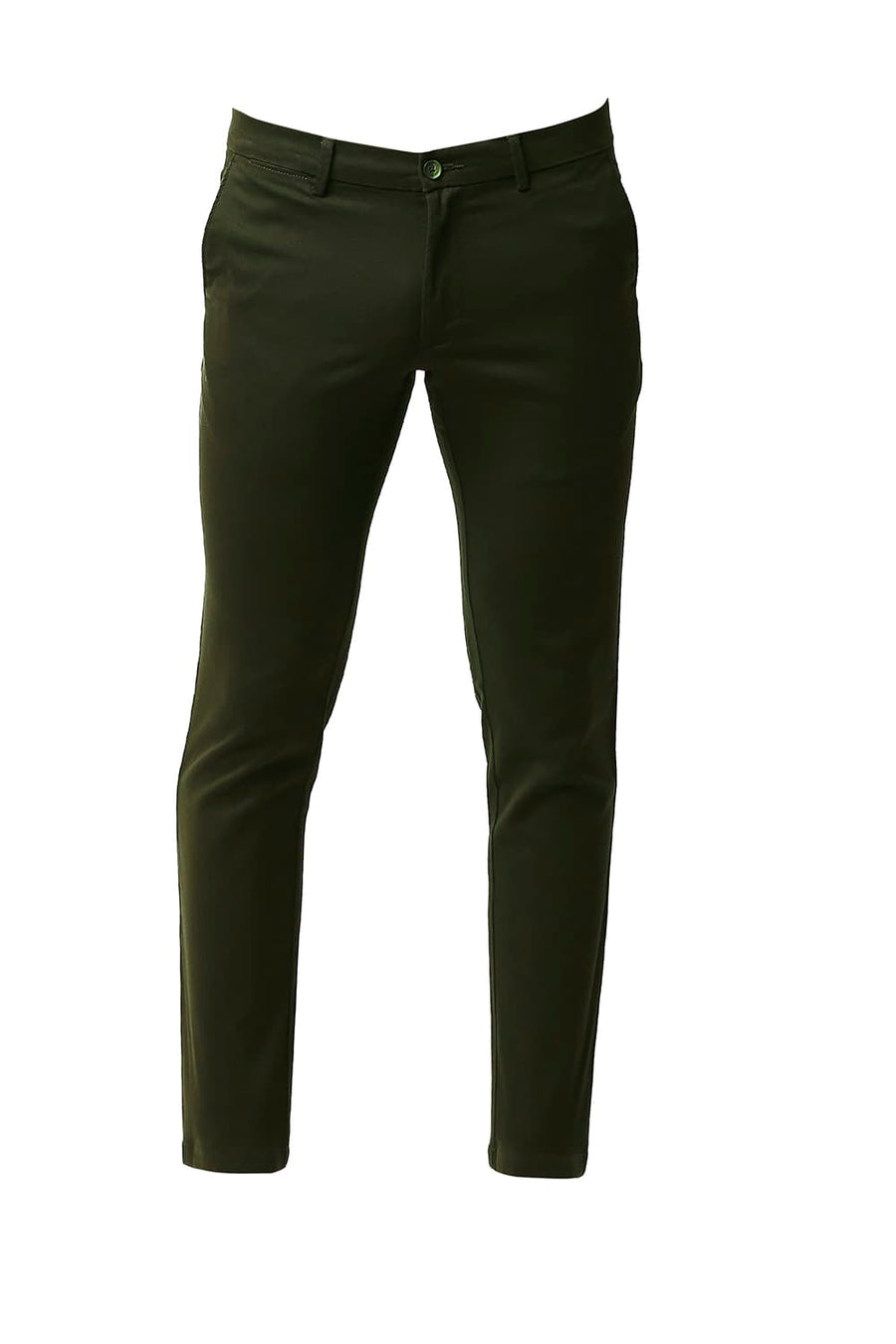 BASICS TAPERED FIT NIGHT OLIVE COTTON STRETCH TROUSERS