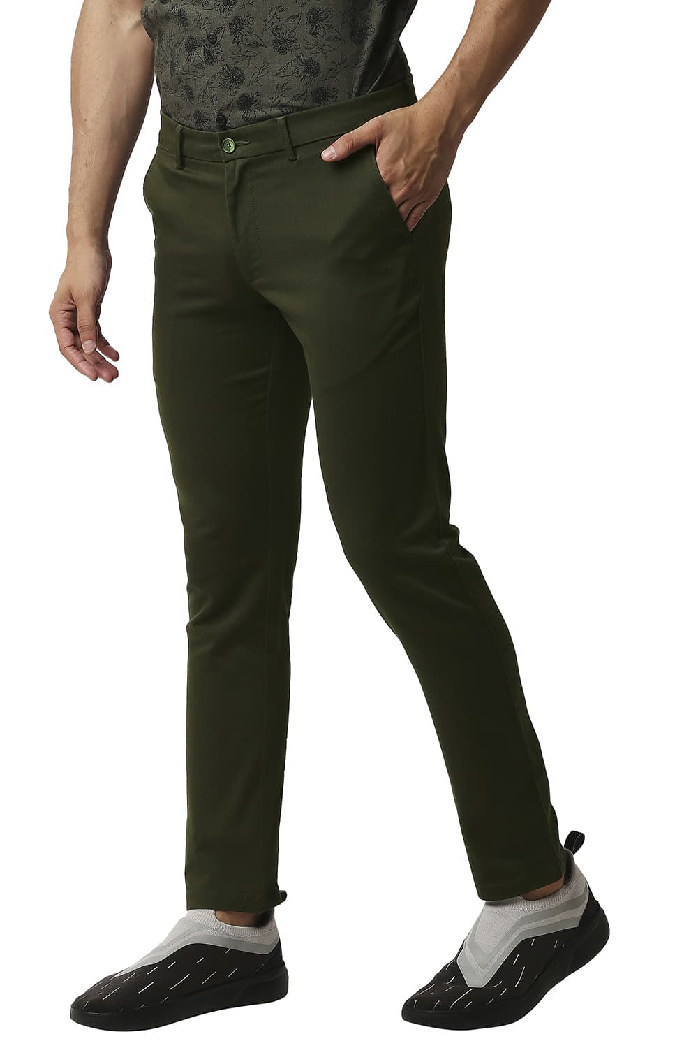 BASICS TAPERED FIT COTTON STRETCH TROUSERS