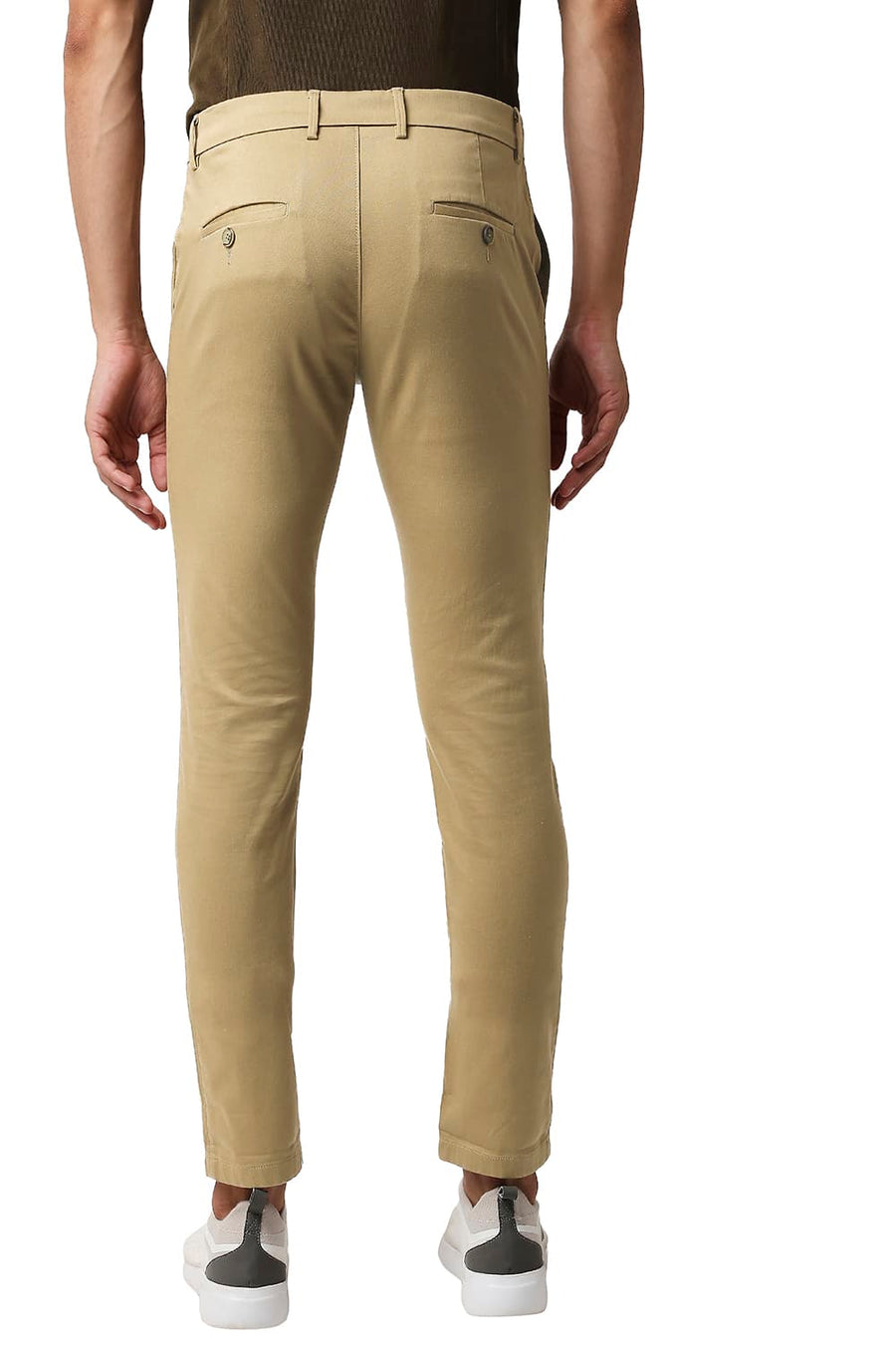 BASICS TAPERED FIT ANTIQUE BRONZE KHAKHI COTTON STRETCH TROUSERS