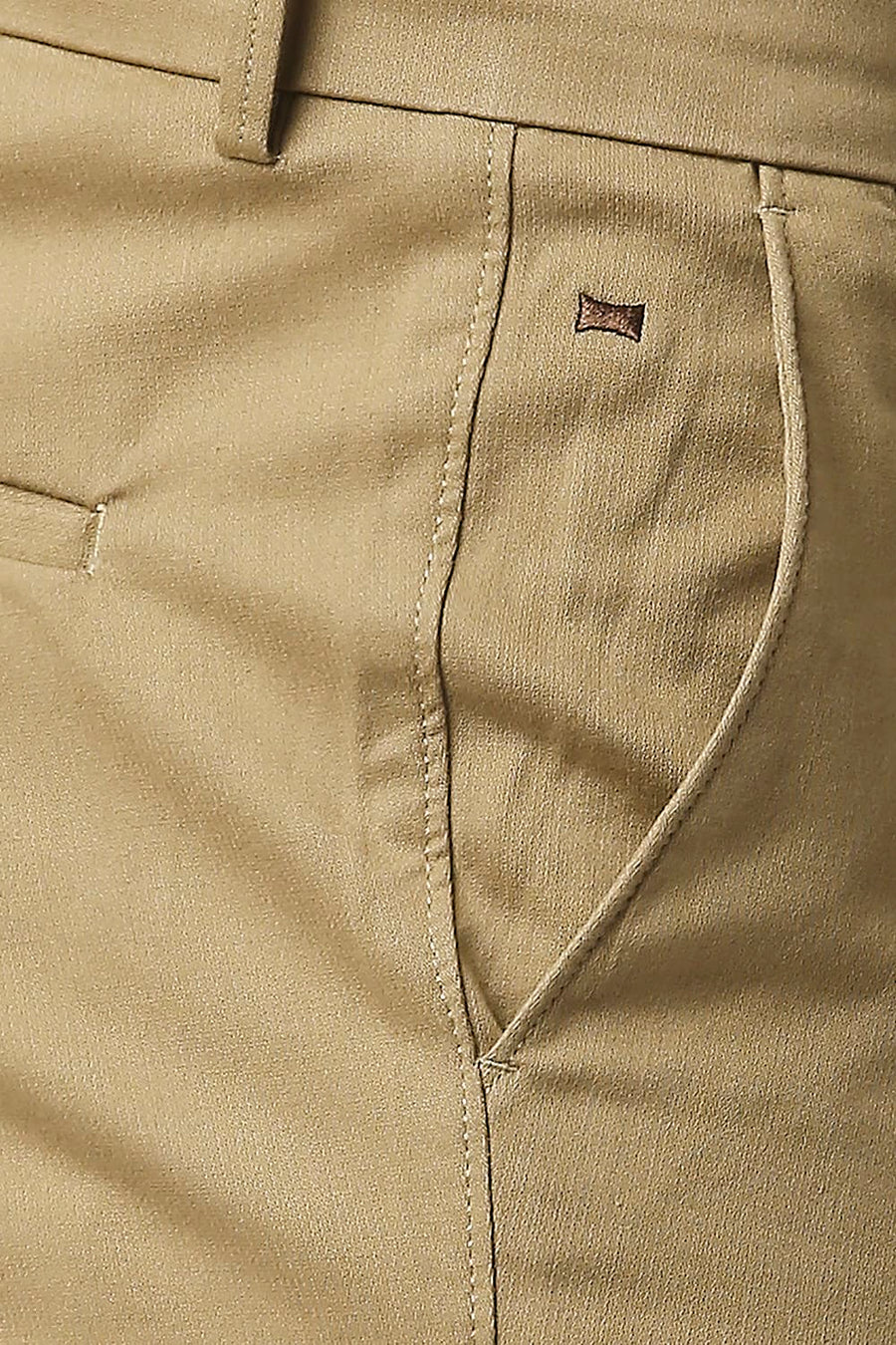 BASICS TAPERED FIT ANTIQUE BRONZE KHAKHI COTTON STRETCH TROUSERS