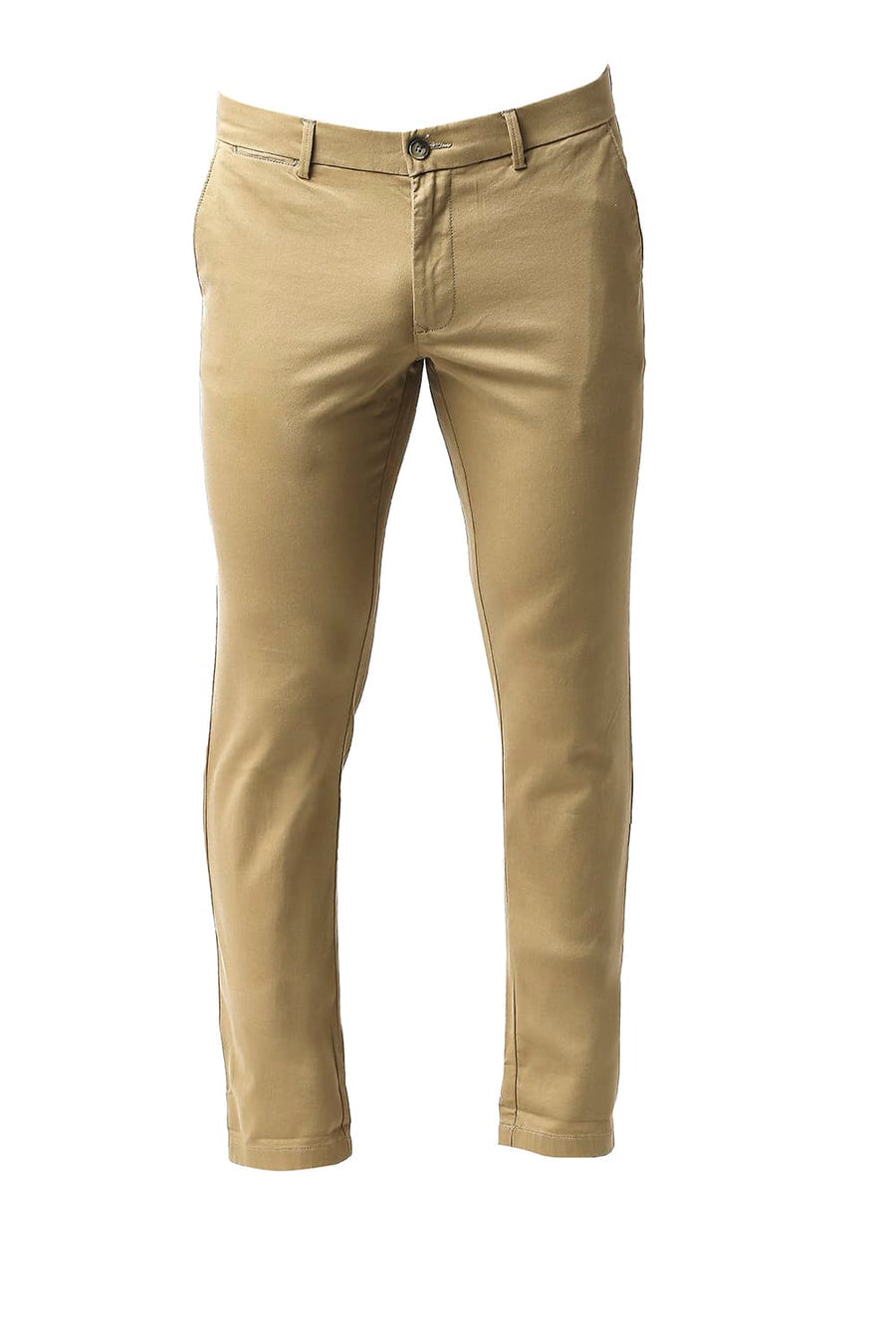 BASICS TAPERED FIT ANTIQUE BRONZE KHAKHI COTTON STRETCH TROUSERS