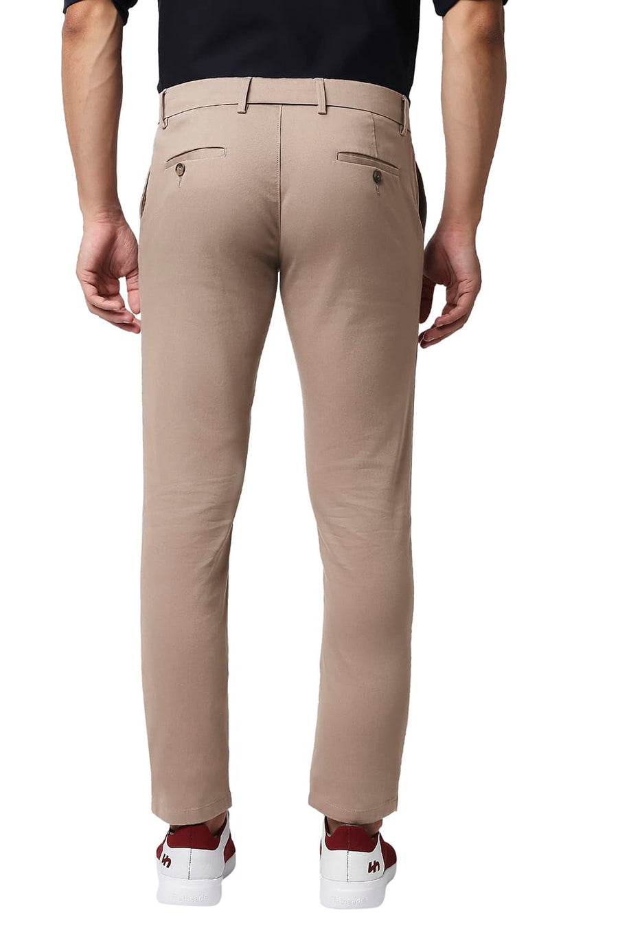 BASICS TAPERED FIT GINGER SNAP BROWN COTTON STRETCH TROUSERS