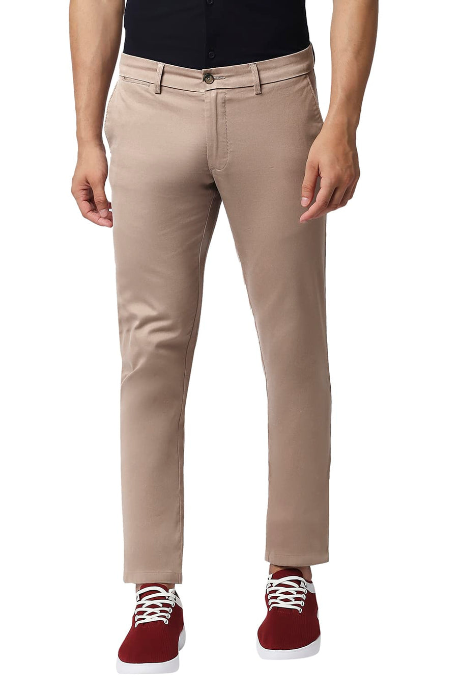 BASICS TAPERED FIT GINGER SNAP BROWN COTTON STRETCH TROUSERS
