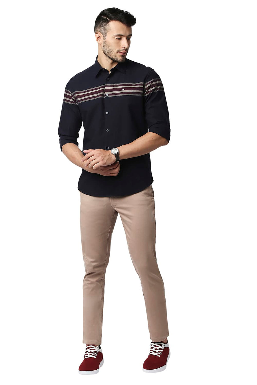 BASICS TAPERED FIT GINGER SNAP BROWN COTTON STRETCH TROUSERS