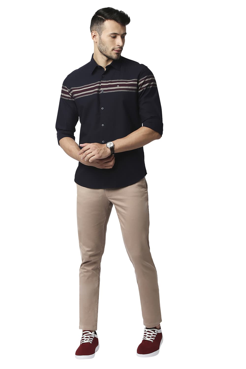 BASICS TAPERED FIT COTTON STRETCH TROUSERS