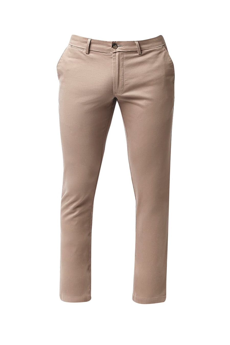 BASICS TAPERED FIT GINGER SNAP BROWN COTTON STRETCH TROUSERS