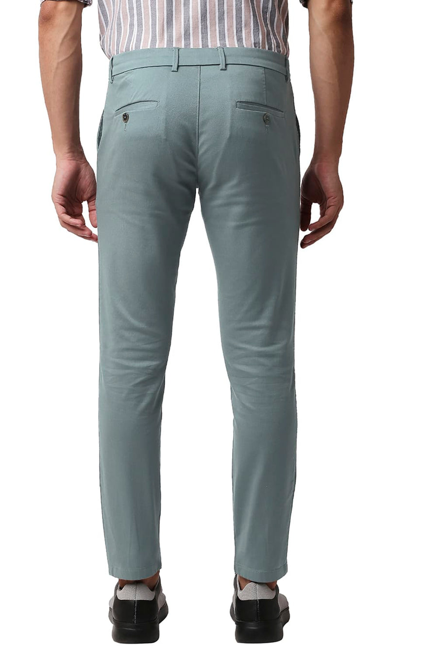 BASICS TAPERED FIT TROOPER GREEN COTTON STRETCH TROUSERS