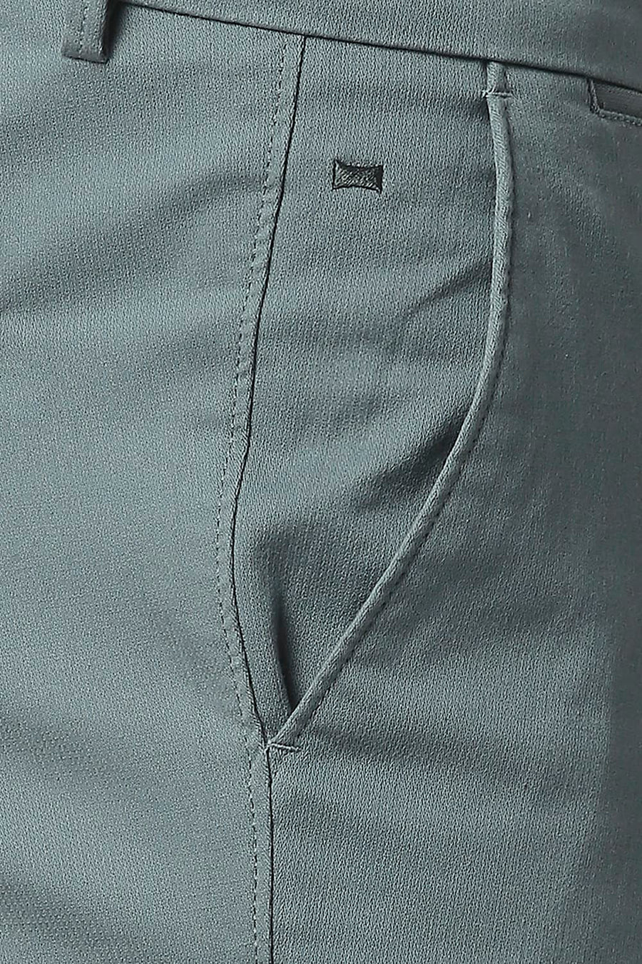 BASICS TAPERED FIT TROOPER GREEN COTTON STRETCH TROUSERS