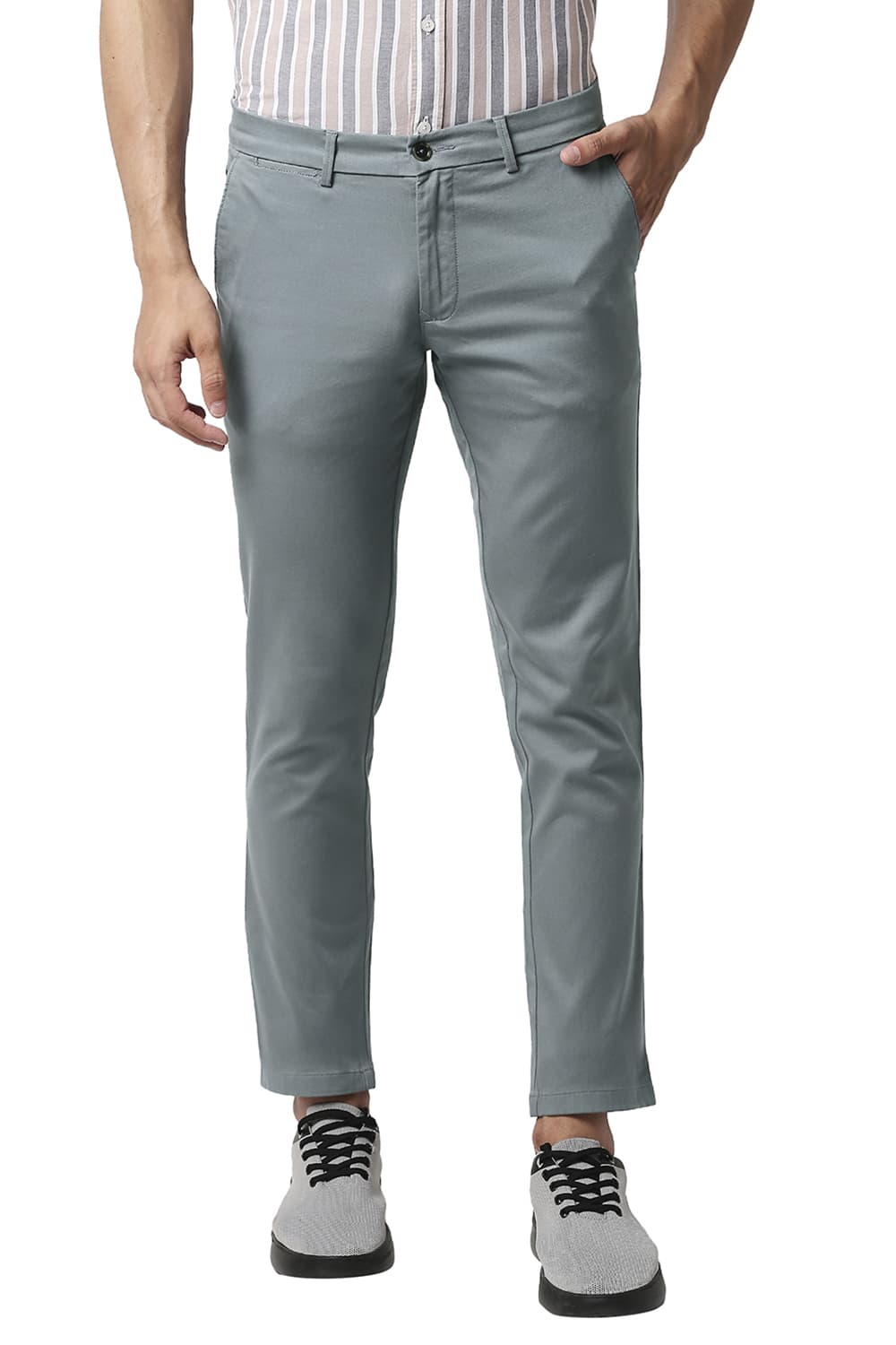 BASICS TAPERED FIT COTTON STRETCH TROUSERS