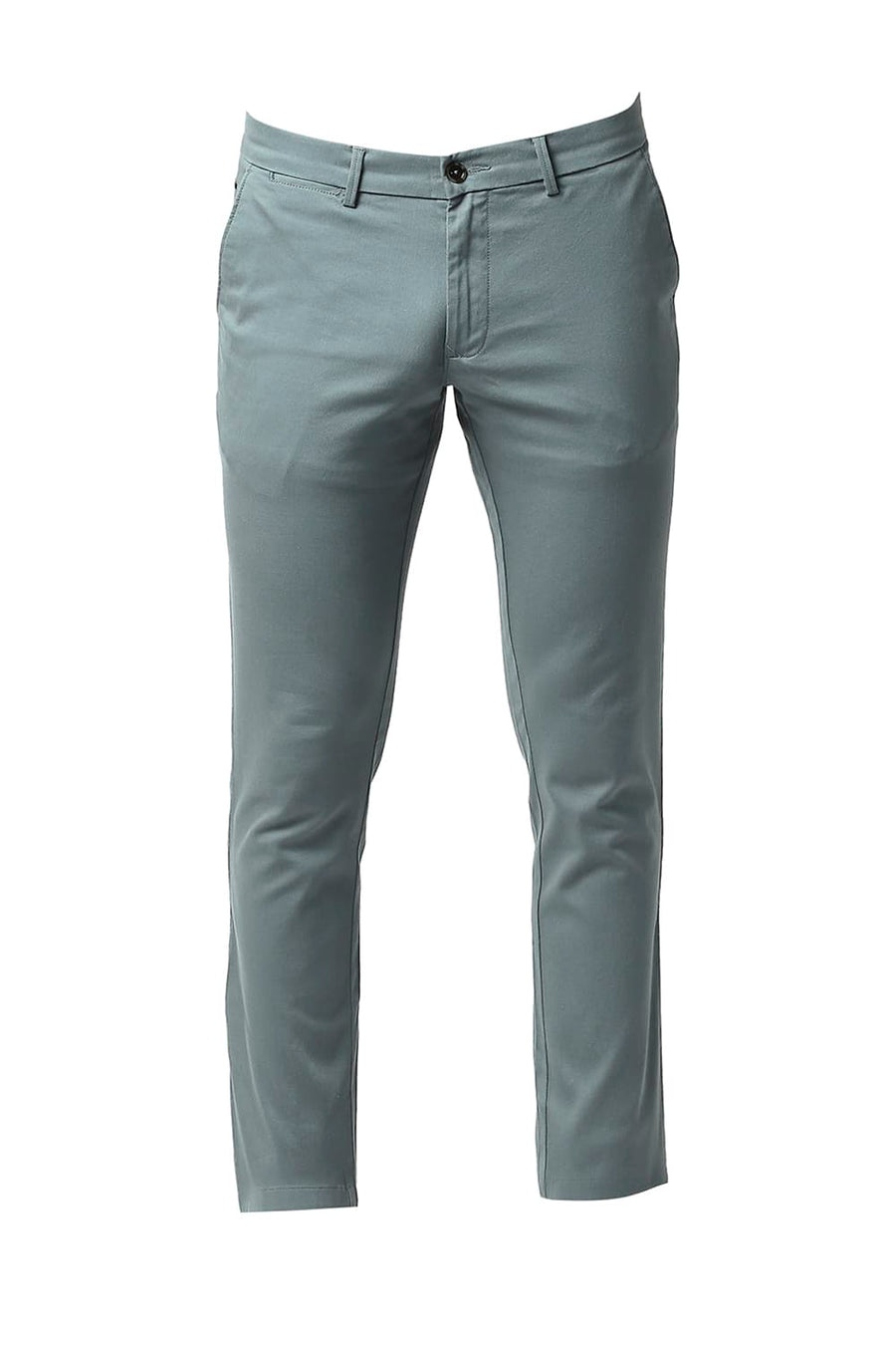 BASICS TAPERED FIT TROOPER GREEN COTTON STRETCH TROUSERS